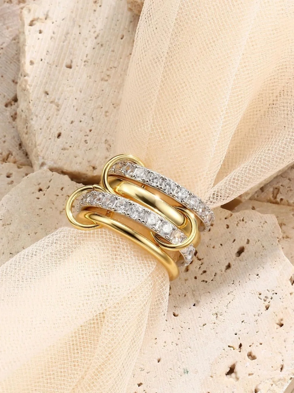 Iconic Sculptural Gold Silver Pave Ring